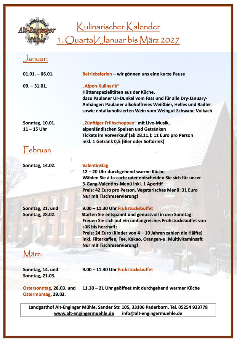 Kulinarischer Kalender 1. Quartal 2027