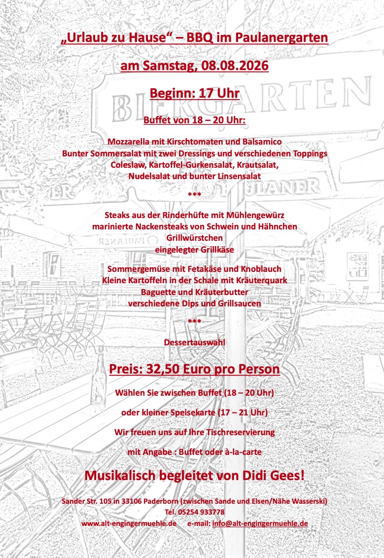 BBQ im Paulanergarten am Samstag, 08.08.2026