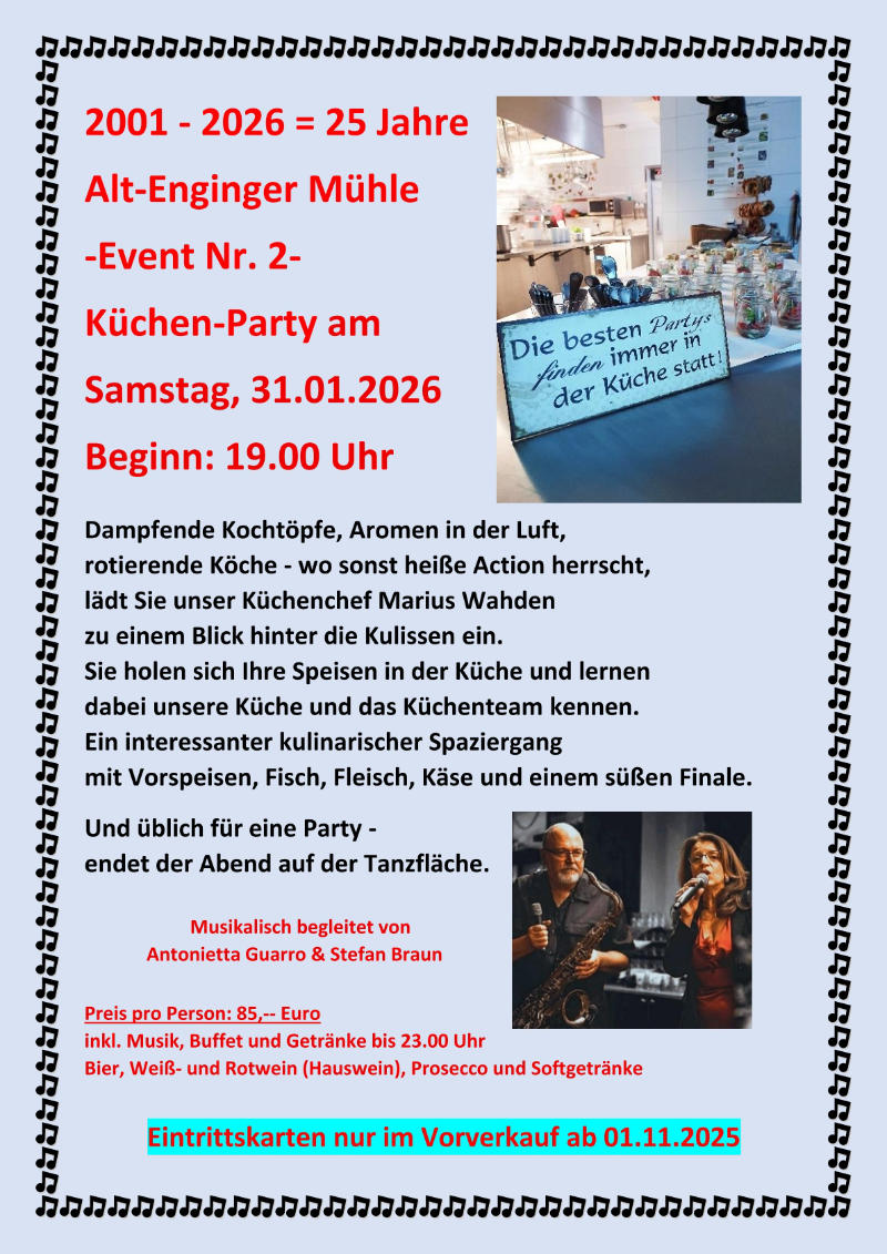 Küchenparty in der Alt-Enginger Mühle